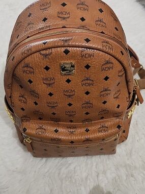 MCM Cognac Backpack with Gold Accents